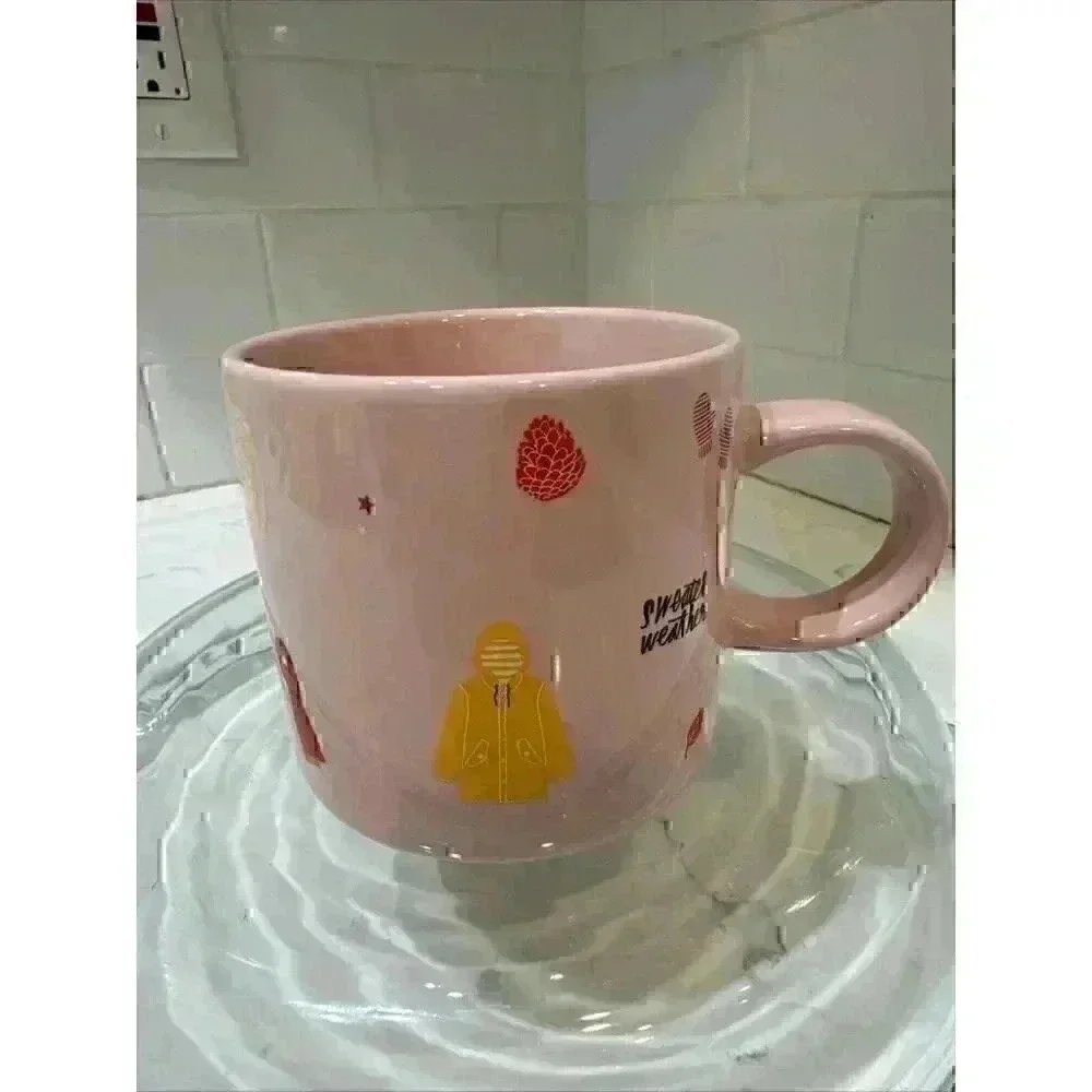 Starbucks Pink Ceramic Mug 12oz Fall Sweater Weather Drink Cup.